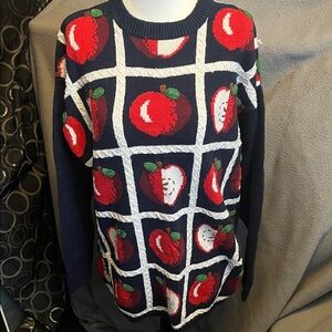 Marisa Christina Navy and Red Apple Sweater
